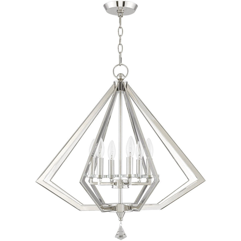 26'' Six-Light Dimmable Chandelier With Shades - Nickel