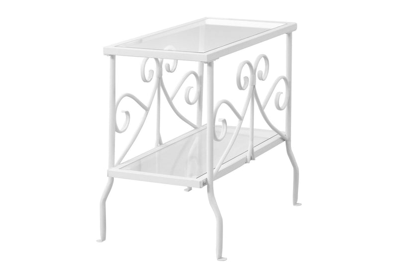 22" Metal And Tempe Glass End Table With Shelf - White And Clear