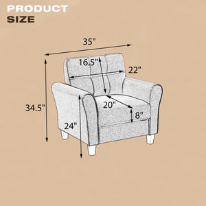 35" Modern Living Room Armchair Linen Upholstered Couch Furniture for Home or Office ,Light Grey-Blue,(1-Seat,Old Sku:WF288517AAC)