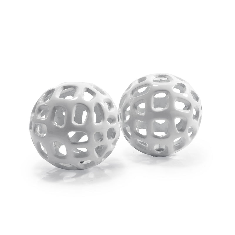 Hand Painted Decorative Orbs (Set of 2) - White