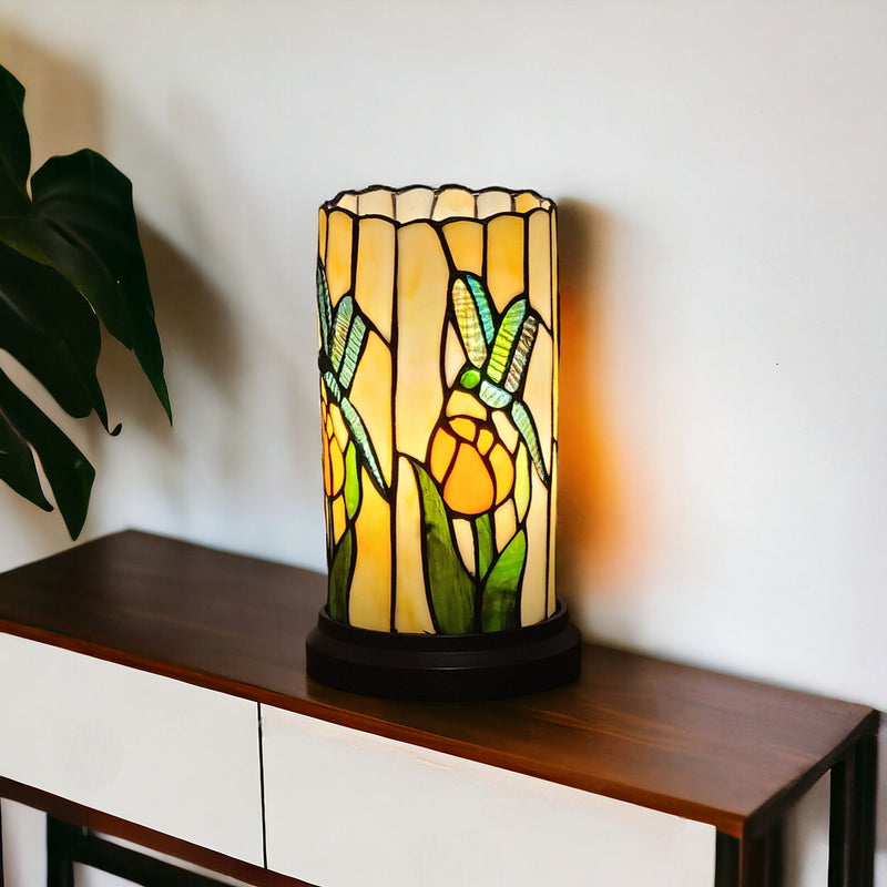 Dragonfly Stained Glass Accent Lamp - Beige And Green