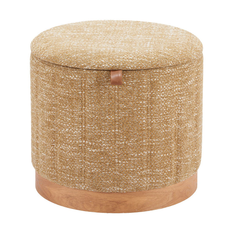 Fabric Round Ottoman With Storage - Yellow