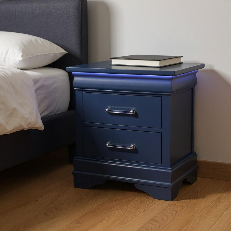 Two Drawer Solid Wood Lighted Nightstand - Blue