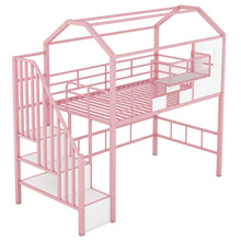 Load image into Gallery viewer, Metal Loft Bed With Roof Design And Storage Box With Guardrails And Integrated Ladder
