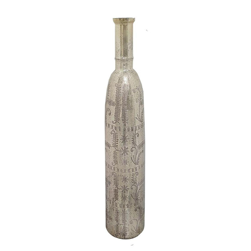 Floral Cylinder Floor Vase - Silver