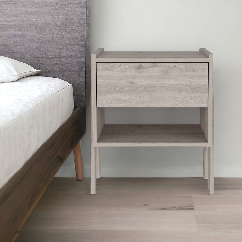 22" One Drawer Faux Wood Nightstand - Light Gray