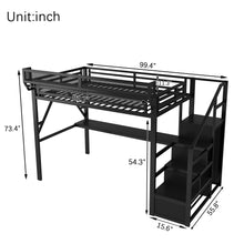 Load image into Gallery viewer, Loft Bed With Desk And Charging Station With Stairs And Light
