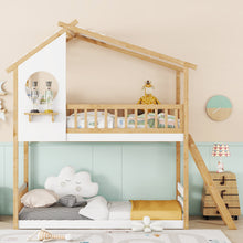 Load image into Gallery viewer, Twin Over Twin Bunk Bed Wood Bed with Roof, Window, Ladder,Natural(OLD SKU :LT100008AAD)
