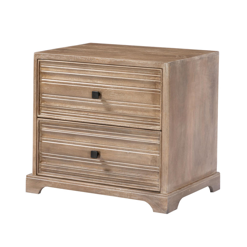 Solid Wood Distressed Two Drawer Nightstand - Light Brown