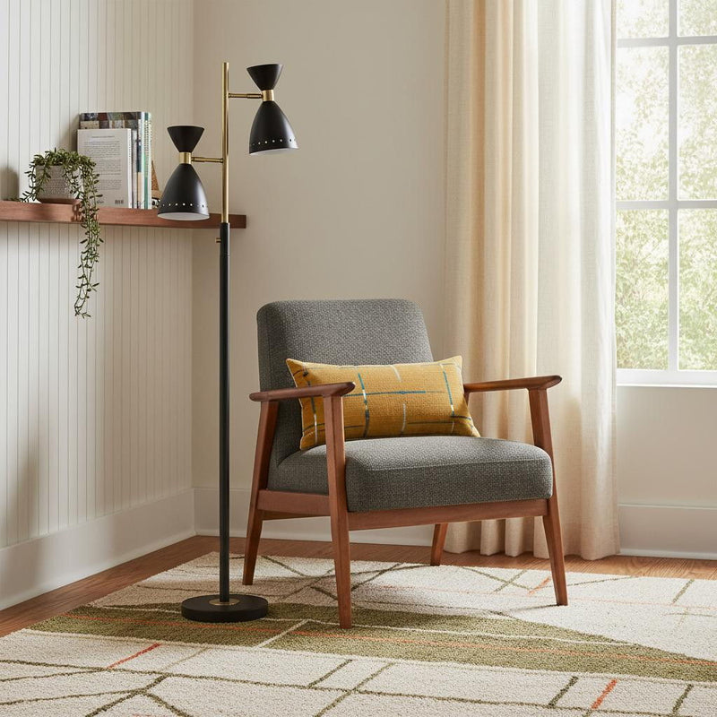 Task Floor Lamp With Black Metal Cone Shade - Black