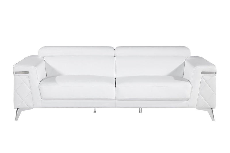 89" Italian Leather Sofa With Silver Legs - White