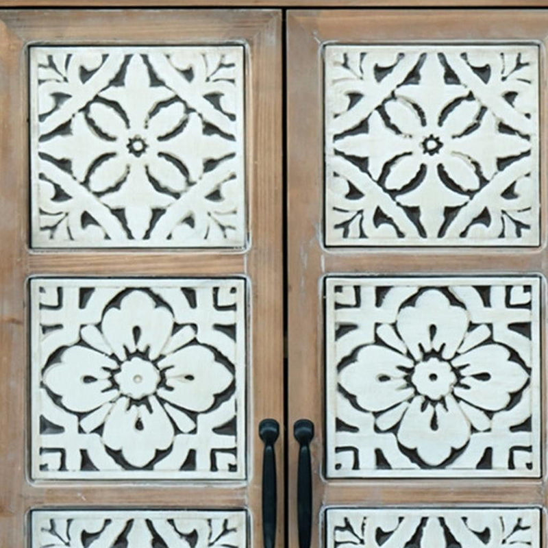 Wood Accent Cabinet With Two Doors One Drawer - Brown