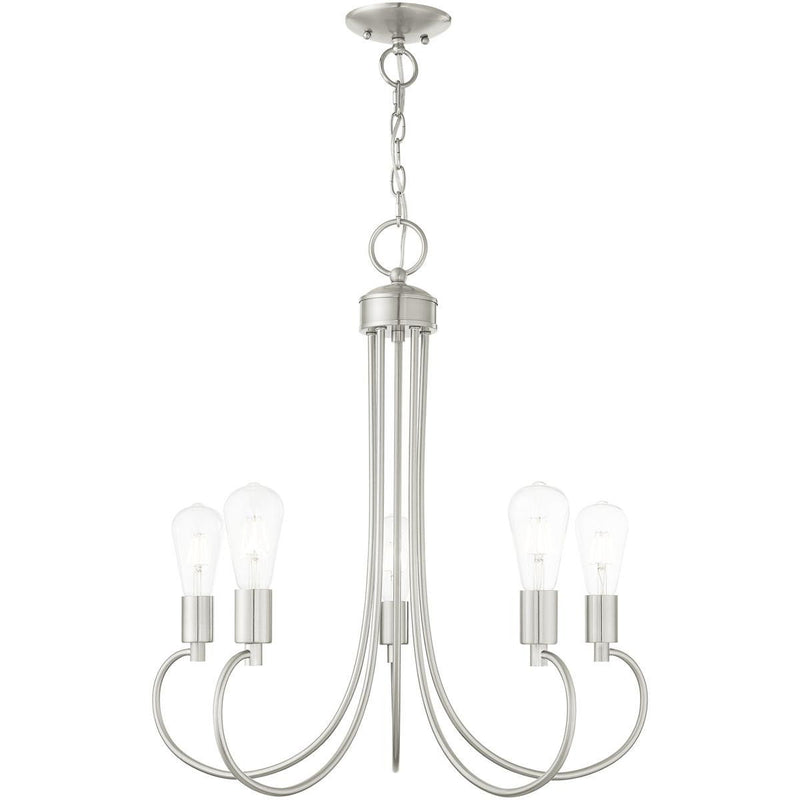 26" Five-Light Dimmable Chandelier With Shades - Nickel