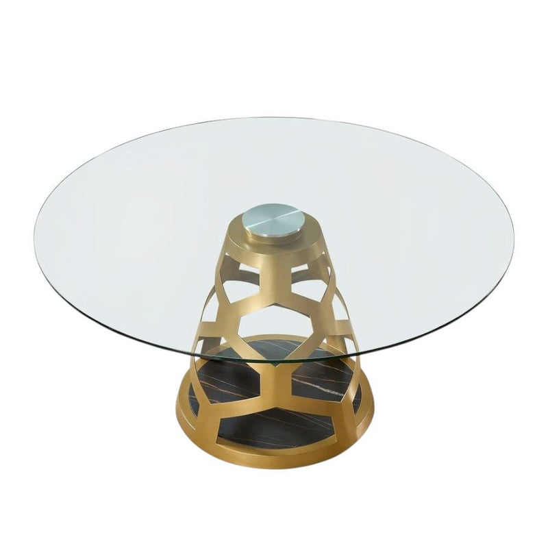 48" Rounded Glass And Metal Pedestal Base Dining Room Table - Clear