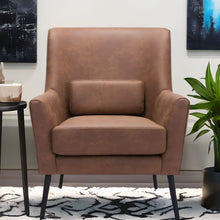 Load image into Gallery viewer, Faux Leather Arm Chair And Toss Pillow - Brown And Black
