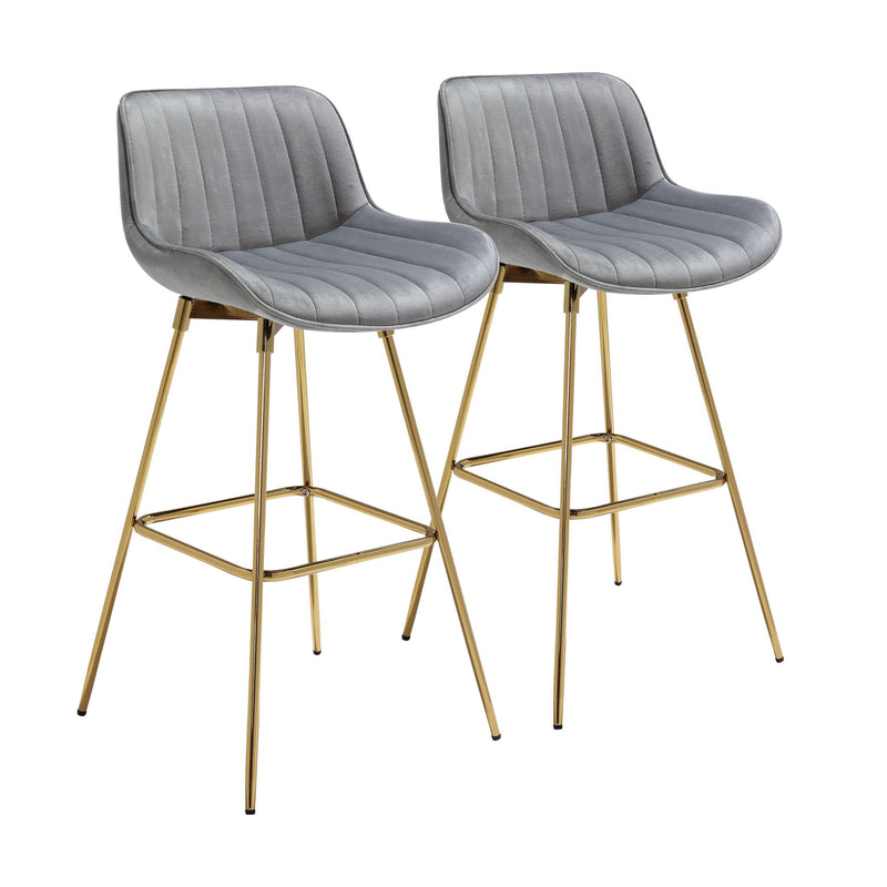 Velvet And Metal Swivel Low Back Bar Height Bar Chairs (Set of 2) - Gray And Gold