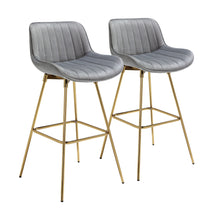 Load image into Gallery viewer, Velvet And Metal Swivel Low Back Bar Height Bar Chairs (Set of 2) - Gray And Gold
