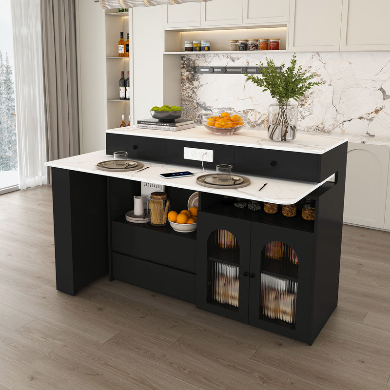 Kitchen Island With Extendable & Rotating Table