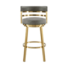 Load image into Gallery viewer, 26" Faux Leather And Stainless Steel Low Back Counter Height Swivel Bar Chair - Gray / Gold
