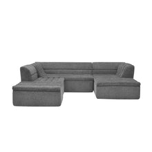 Load image into Gallery viewer, U-Shaped Modular Sectional Sofa With Chaise And Movable Ottoman With Wave-Shaped Armrest
