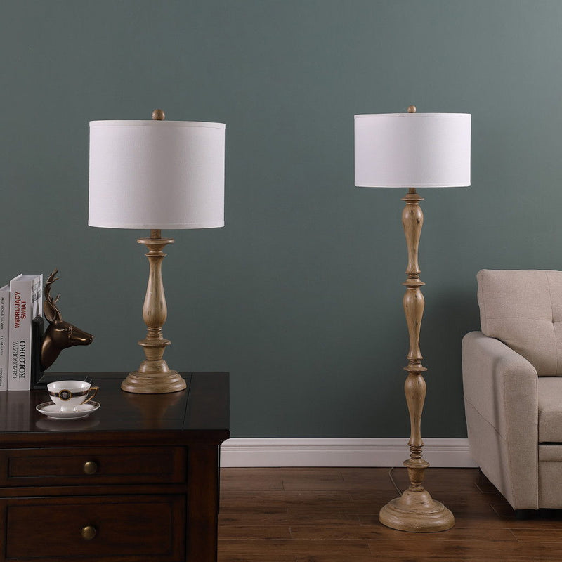 Rustic Straight With Curves Floor Lamp With White Shade - Taupe Cream