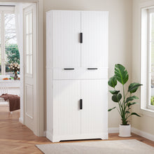 Load image into Gallery viewer, Fluted Kitchen Pantry Cabinet With 3 Keyboard Drawers &amp; 6 Adjustable Door Shelves
