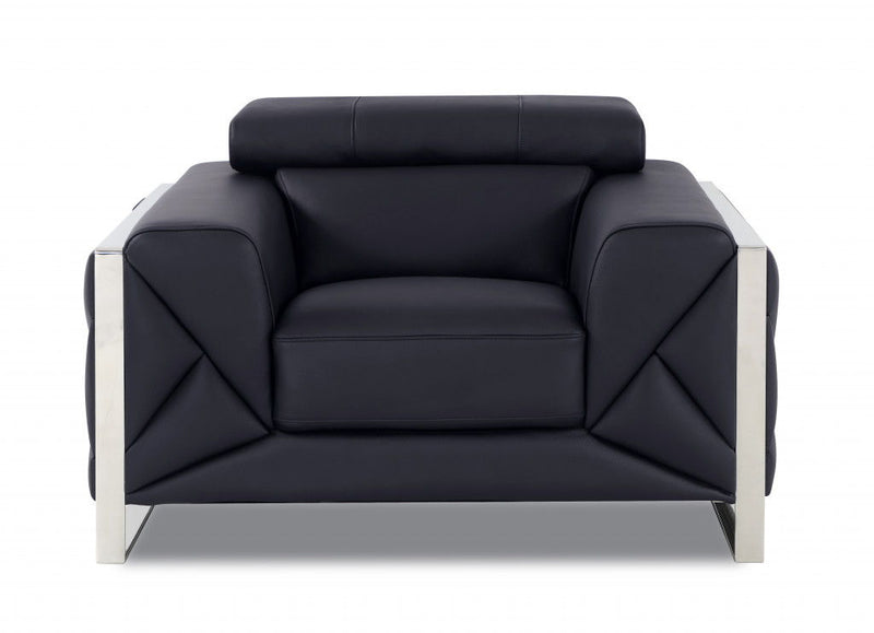 Italian Leather Club Chair - Black And Silver