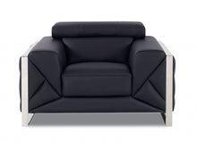 Load image into Gallery viewer, Italian Leather Club Chair - Black And Silver
