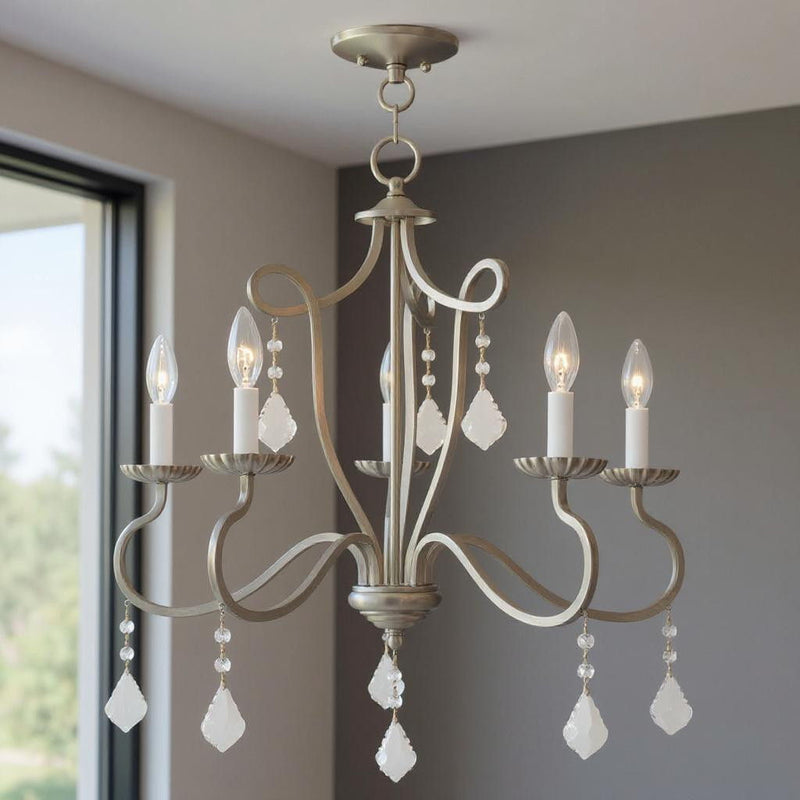Five-Light Dimmable Chandelier With Shades - Nickel