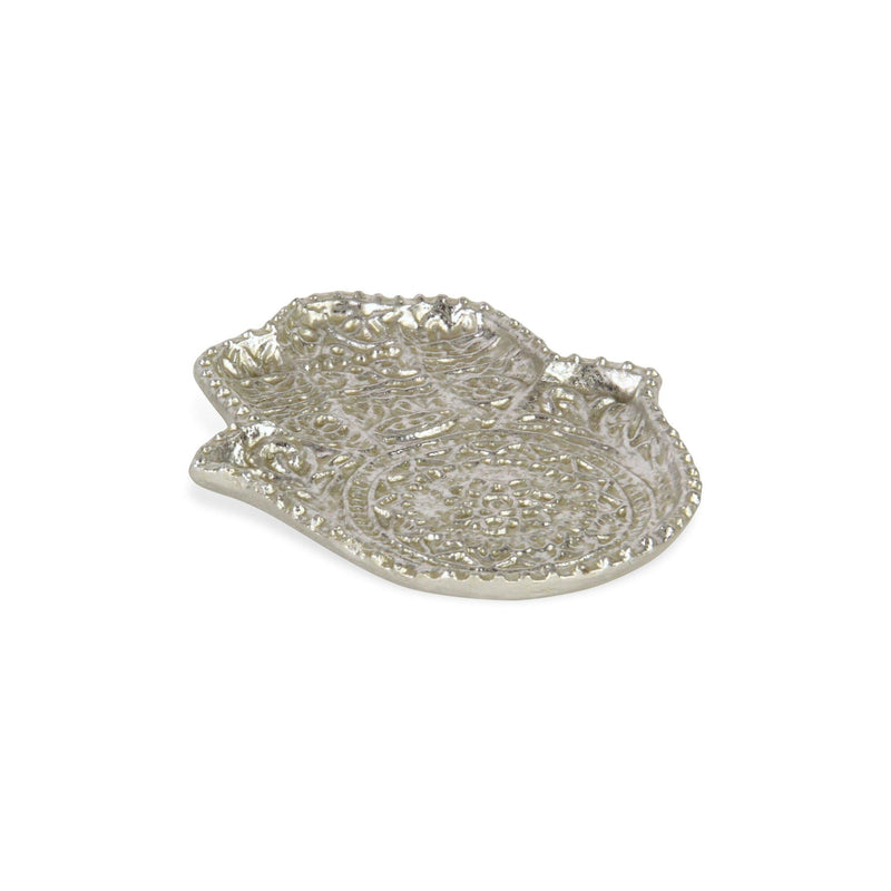 6" Cast Iron Handmade Hamsa Trinket Tray - Silver