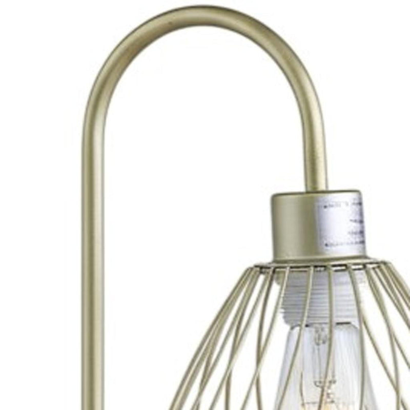 Bedside Table Lamp With Gold Cage Shade - Gold