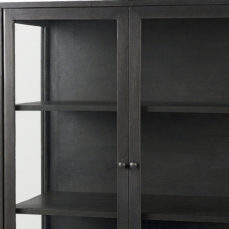 36" Solid Wood And Metal Display Cabinet With Two Doors - Black