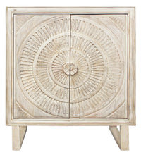 Load image into Gallery viewer, Solid Wood Two Door Floral Carved Accent Cabinet - Distressed White
