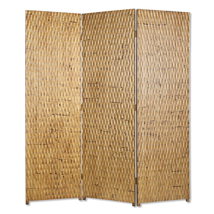 Wood 3 Panel Screen - Gold