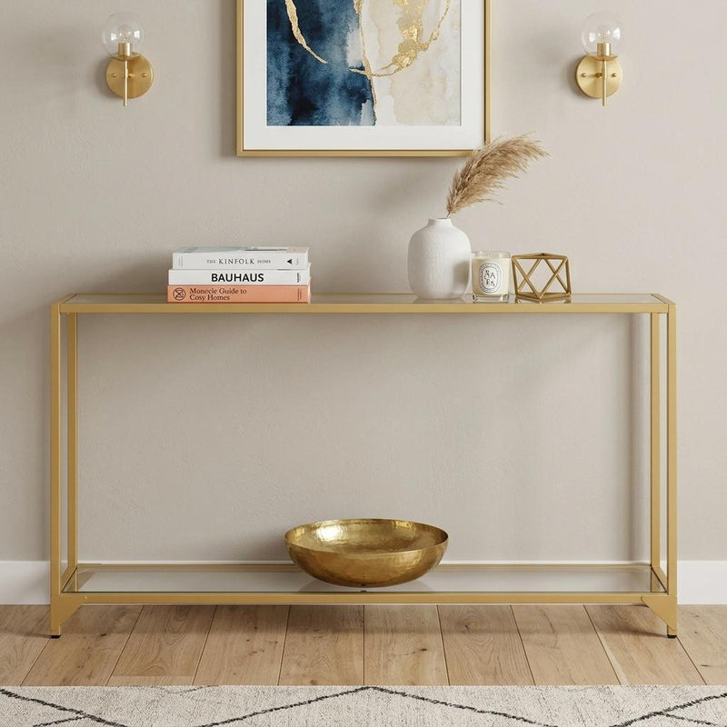 Clear And Glass And Iron Console Table With Shelf - Gold