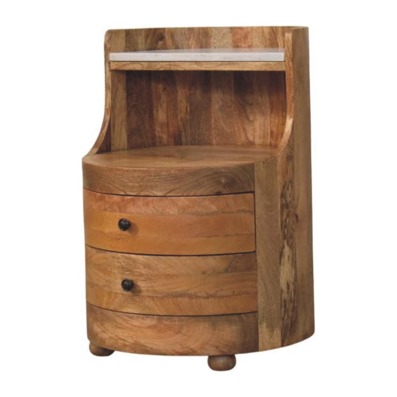 Solid Wood And Marble Two Drawer Nightstand - Oak
