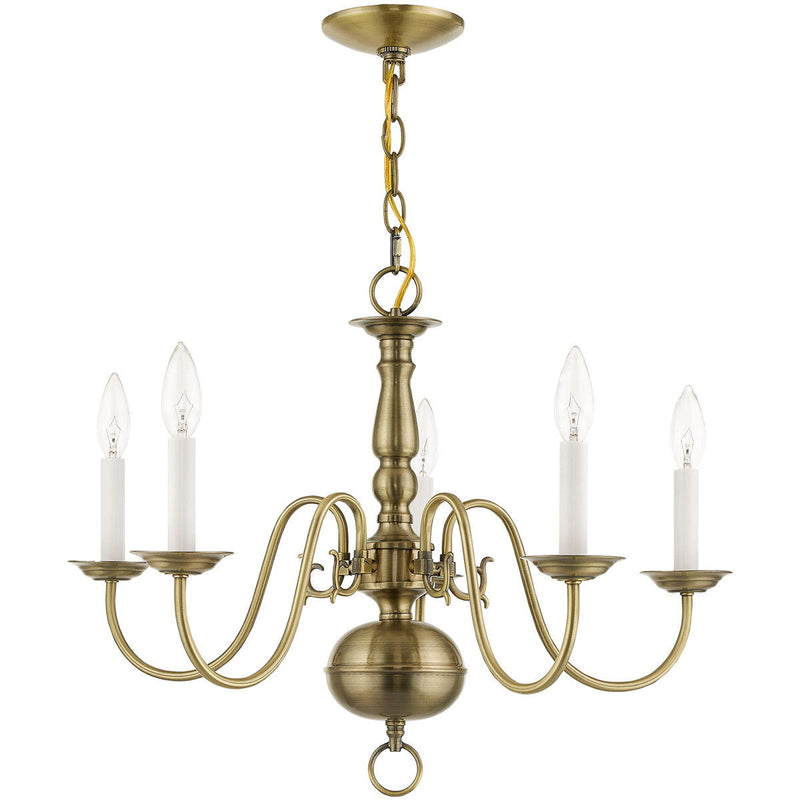 18'' Five Light Dimmable Chandelier With Shades - Antiqued Brass