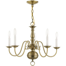 Load image into Gallery viewer, 18'' Five Light Dimmable Chandelier With Shades - Antiqued Brass
