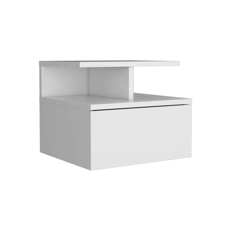 12" One Drawer Faux Wood Floating Nightstand - White