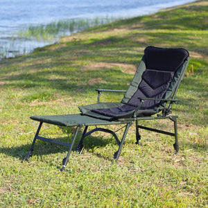 Camping Lounge Chair With Detachable Footrest, Portable Folding Reclining Camping Chair With Adjustable Backrest For Indoor And Outdoor Camping Beach Hiking Fishing - Green / Black