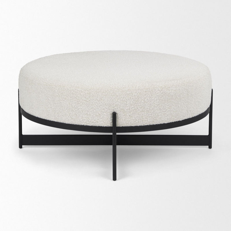 Fabric Round Pouf Ottoman (730854) - Cream / Black