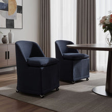 Load image into Gallery viewer, Chenille Wing Back Dining Chairs With Wheels (Set of 2) - Blue
