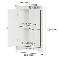 Load image into Gallery viewer, Corner Cabinet With 2 Doors And Adjustable Shelves, Freestanding Narrow Storage Organizer For Bathroom - White
