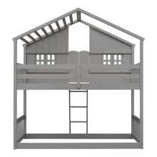 Load image into Gallery viewer, Twin over Twin House Bunk Bed with Roof , Window, Window  Box, Door , with Safety Guardrails and Ladder, Grey
