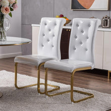 Load image into Gallery viewer, Faux Leather Metal Dining Side Chairs (Set of 2) - White / Gold

