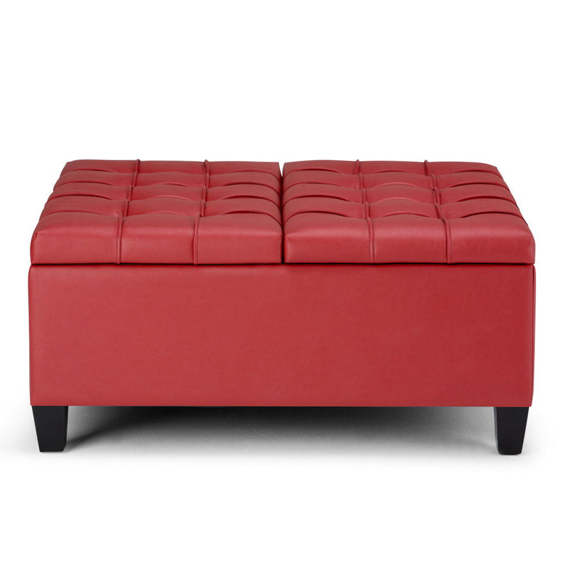 Leather Cocktail Ottoman With Storage - Red / Espresso
