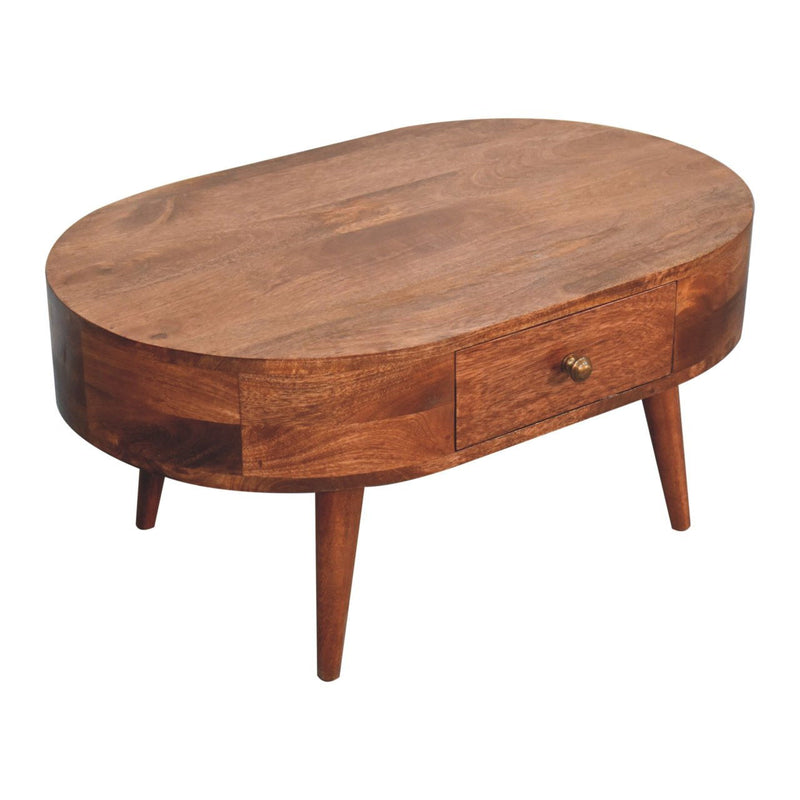 33" Solid Wood Oval Coffee Table With Drawer - Natural