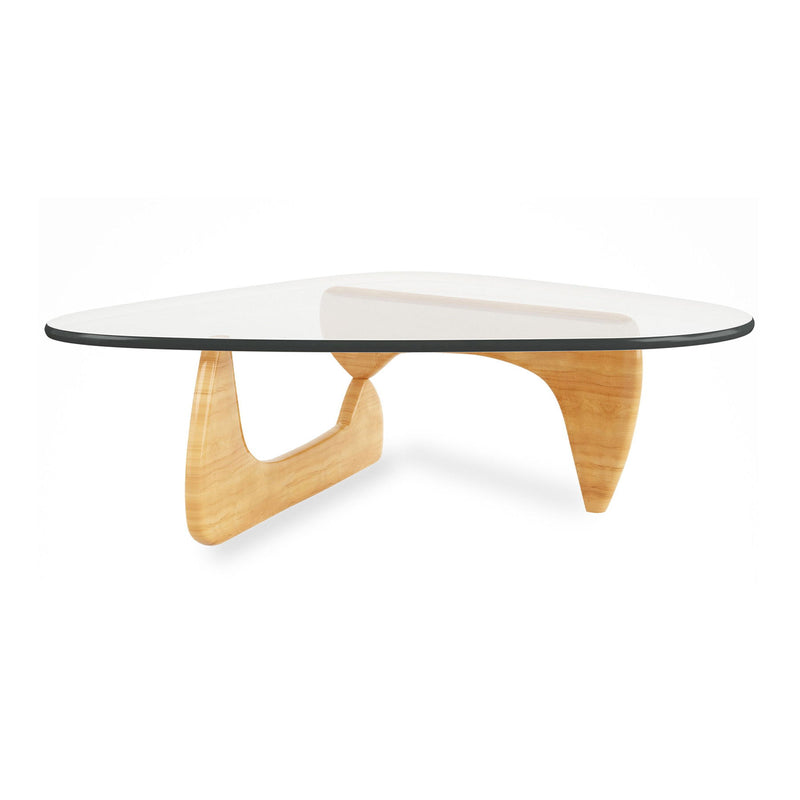 Glass And Solid Wood Triangle Coffee Table - Clear And Natural