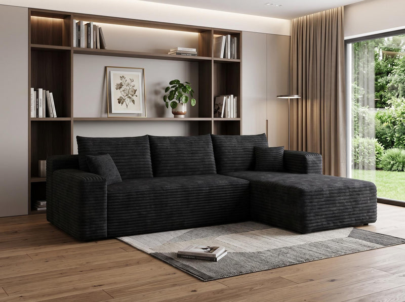 Corduroy Modular L Shaped Sofa And Chaise Sectional (762623) - Black
