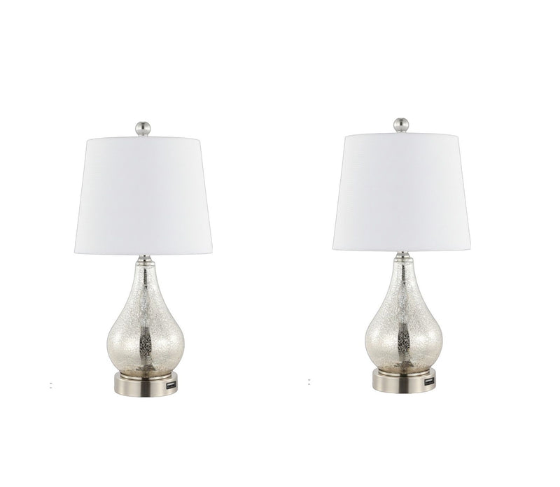 Gourd Table Lamps With Empire Shades (Set of 2) - Silver